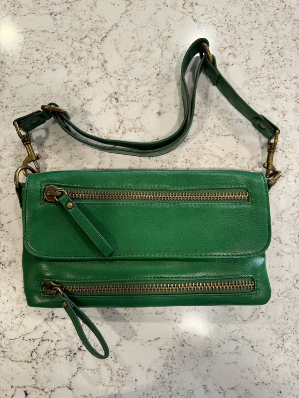 Green Bag with Multi Pockets and Adjustable/ Removable Strap